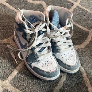Blue and White High-Top Sneakers